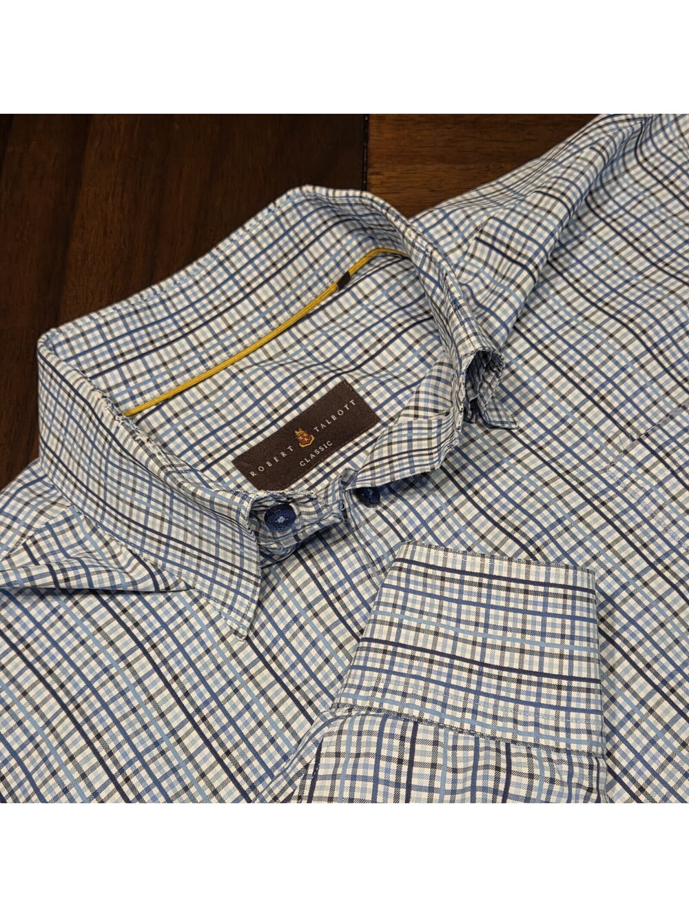 Robert Talbott Classic Shirt Mens XL Blue White Plaid Long Sleeve Button Down